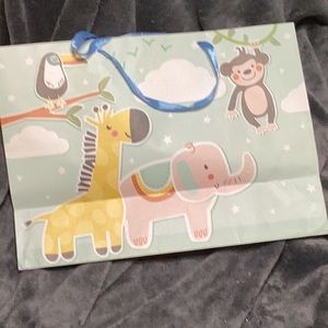 3 Large Wide Baby Shower Gift Bags Animal Theme Multi Colors